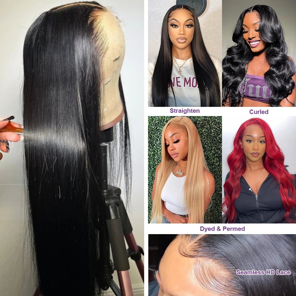 34 Inch 360 Full Lace Front Human Hair Wigs Pre Plucked Brazilian 13x4 Lace Closure Human Hair Wig For Woman HD Transparent Lace