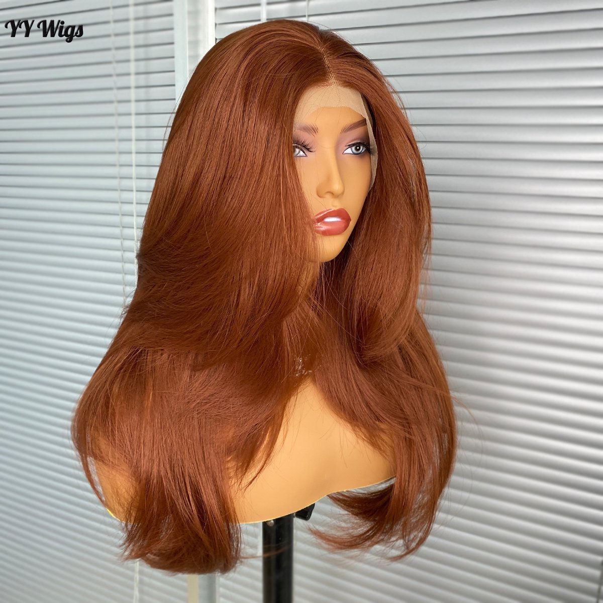 350# Brown Futura Synthetic Hair Long Silky Straight Heat Resistant Half Hand Tied Wig Bangs Women High Fiber Light Brown Front