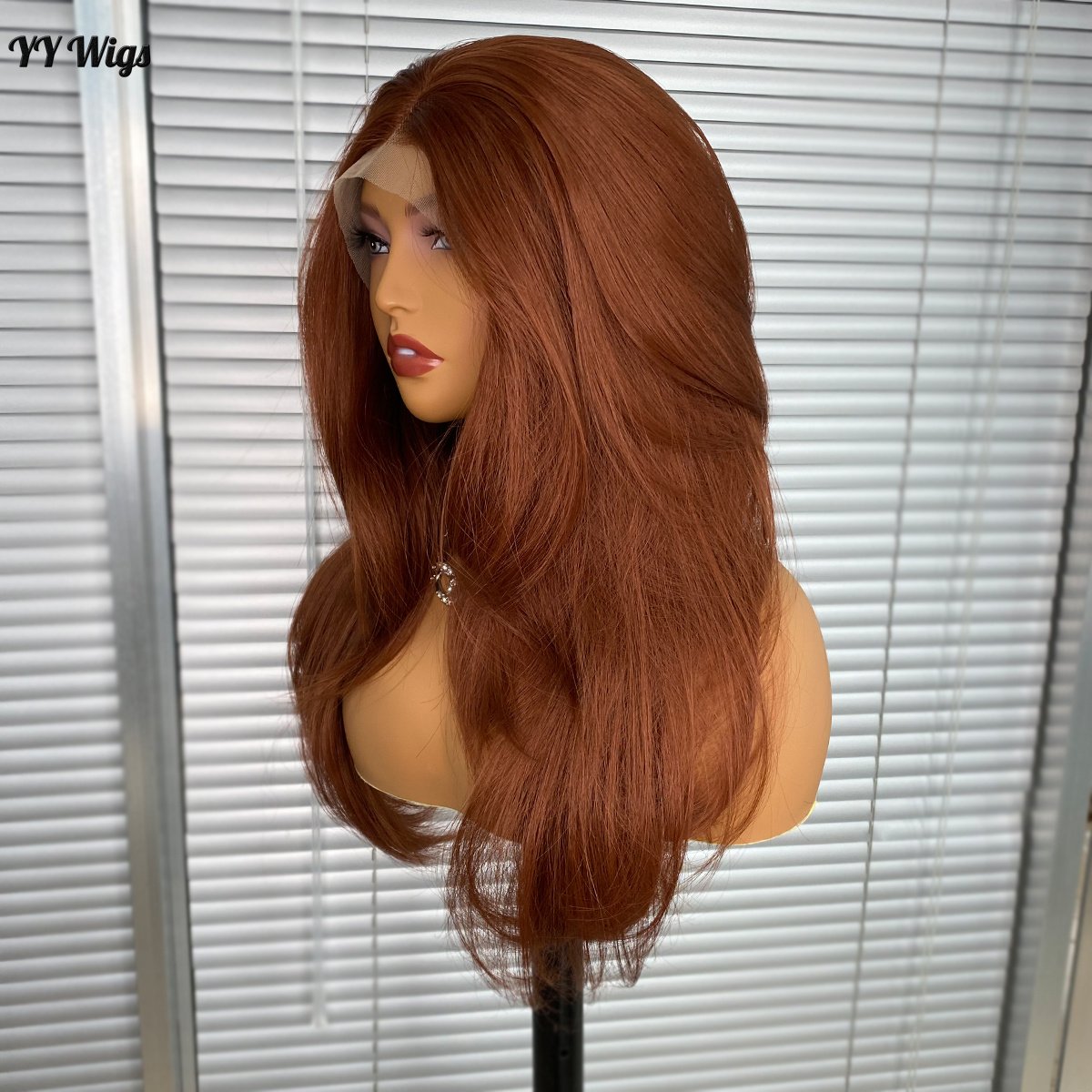 350# Brown Futura Synthetic Hair Long Silky Straight Heat Resistant Half Hand Tied Wig Bangs Women High Fiber Light Brown Front