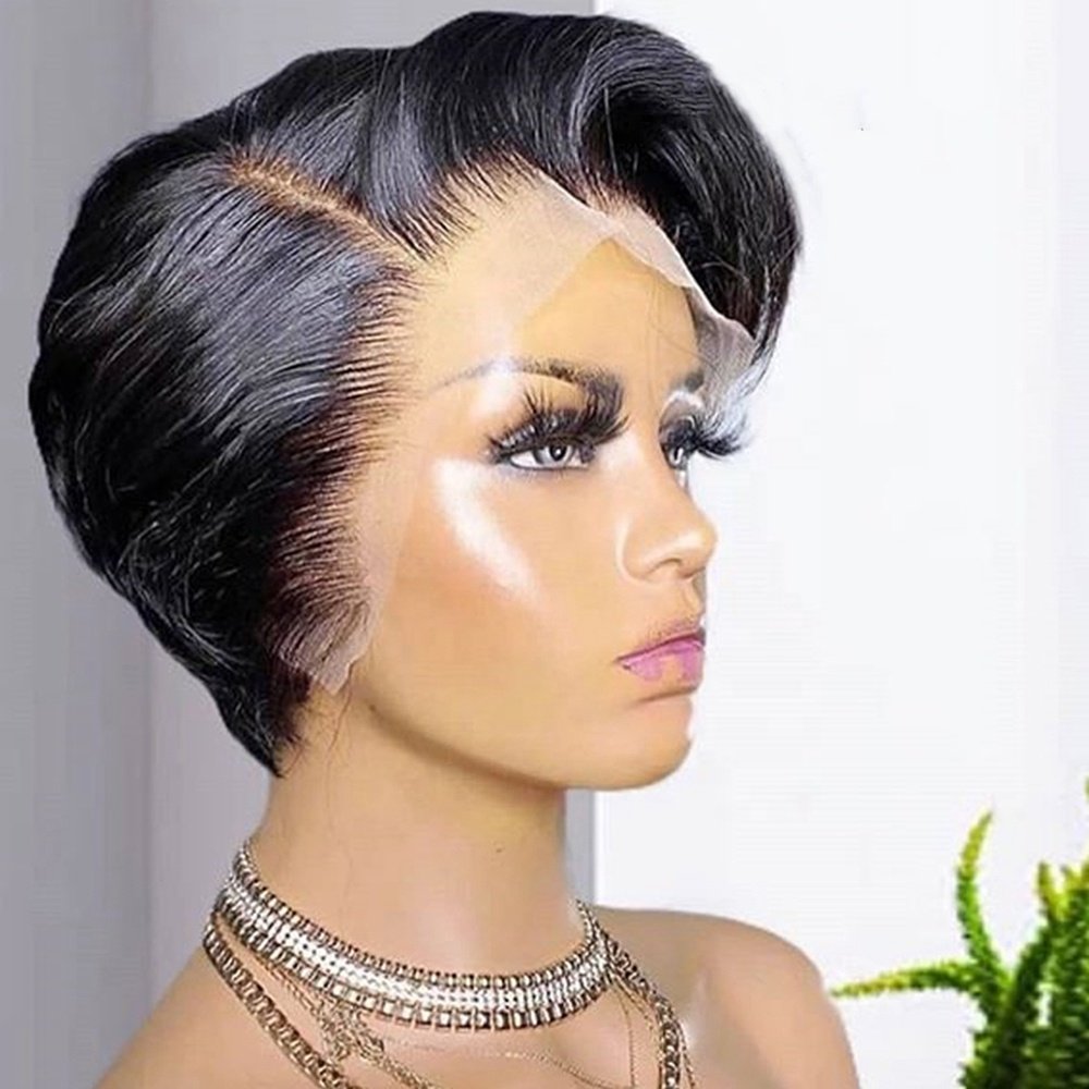 Wholesale Indian Virgin Ginger Orange 13x4 Transparent Lace Front Wig Straight Short Pixie Cut Human Hair Wigs For Black Women