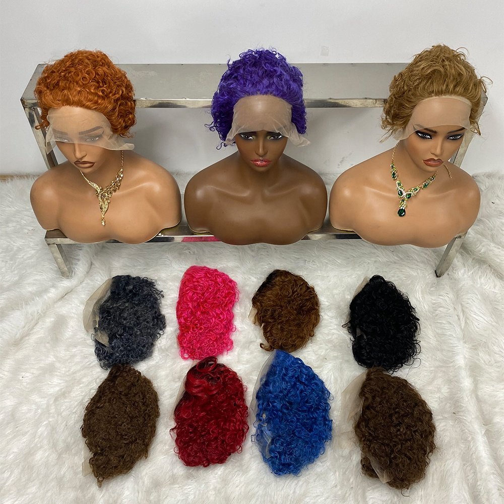 Wholesale Indian Virgin Ginger Orange 13x4 Transparent Lace Front Wig Straight Short Pixie Cut Human Hair Wigs For Black Women