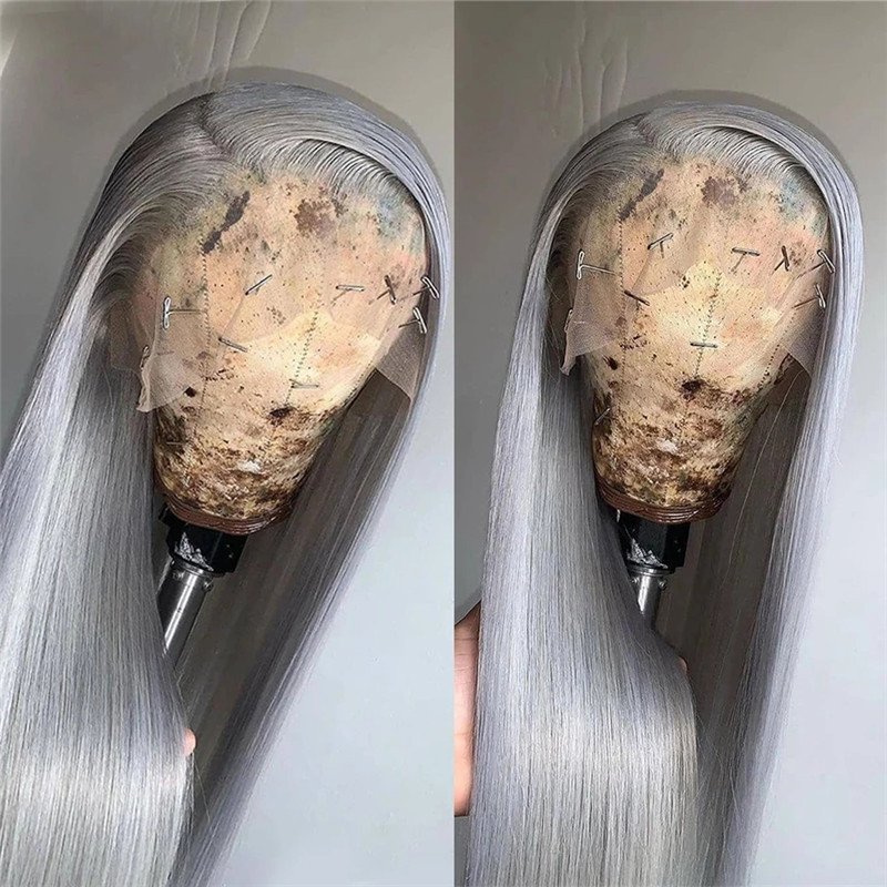 Hot Sale Silver Gray Transparent Lace Frontal Wigs Body Wave 100 Virgin Human Hair Wigs Full For Black Women Wig