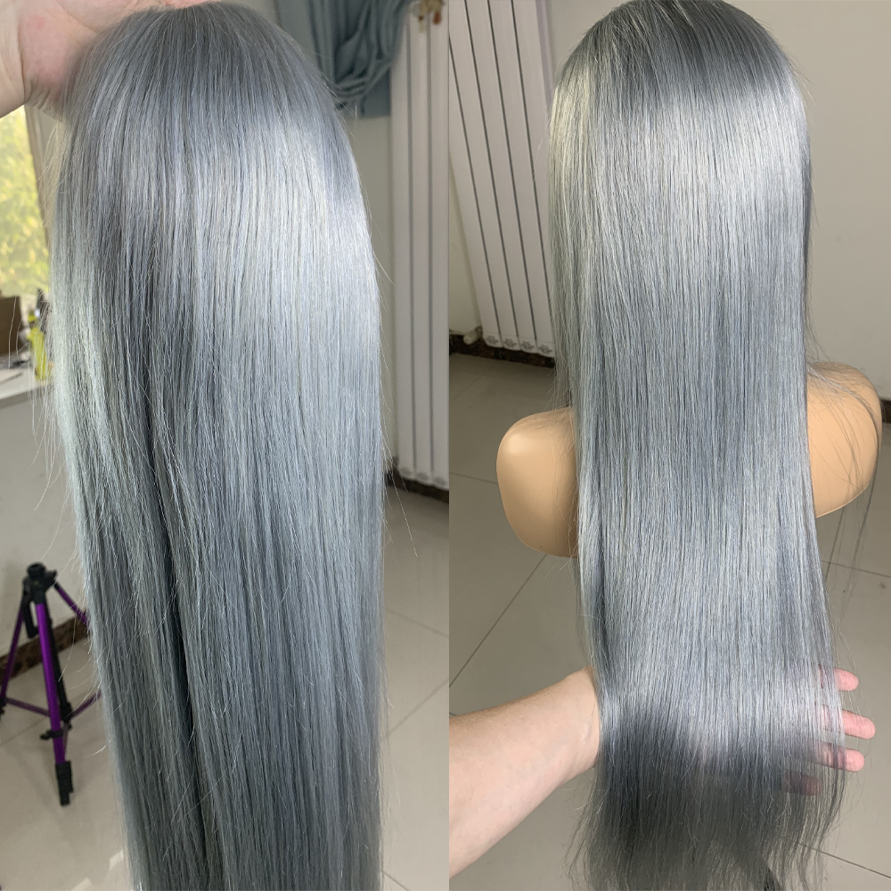 Hot Sale Silver Gray Transparent Lace Frontal Wigs Body Wave 100 Virgin Human Hair Wigs Full For Black Women Wig