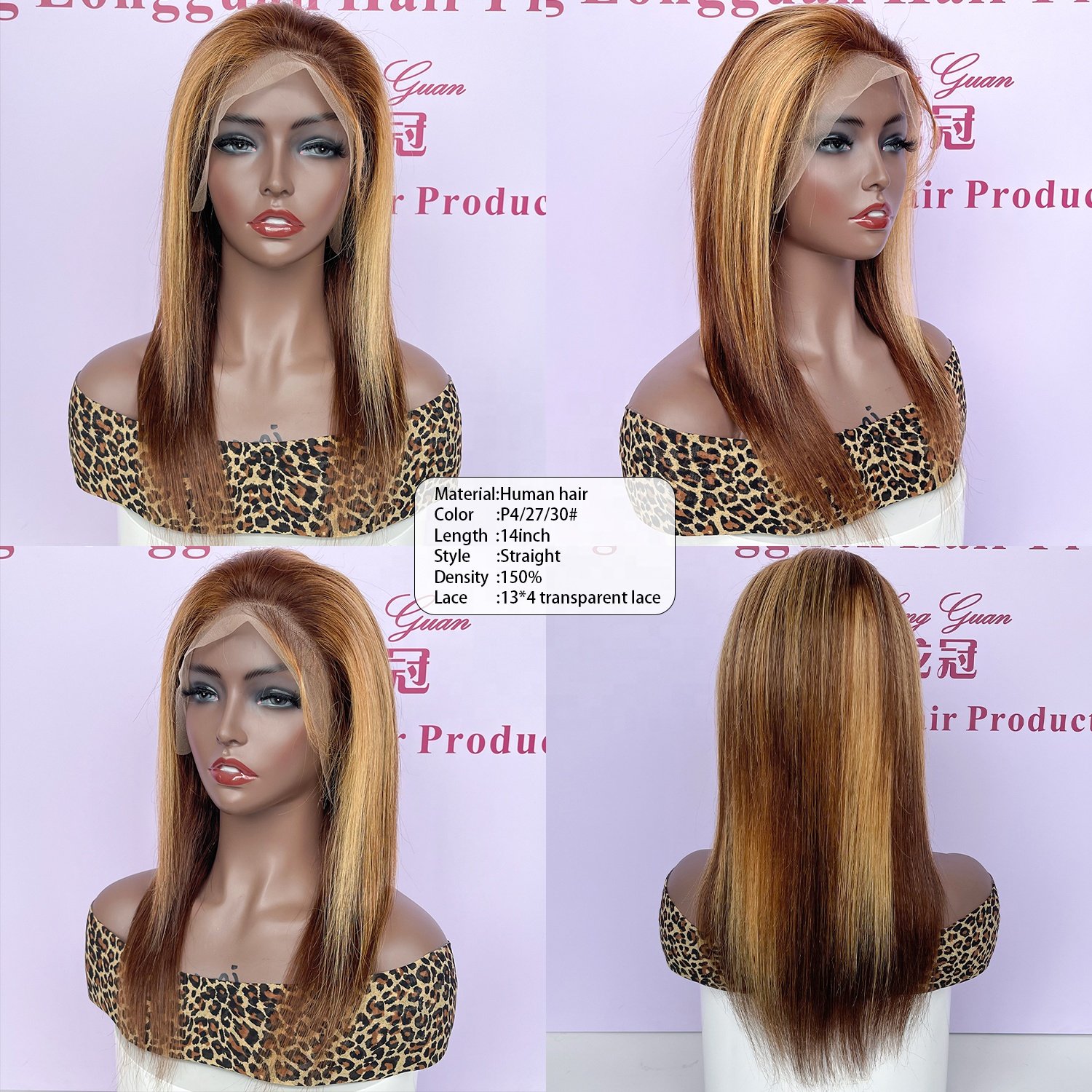 Factory Wholesale Highlight Wig cabelo humano piano P4 27 30 Bone straight human hair wig 13X4 lace front wigs