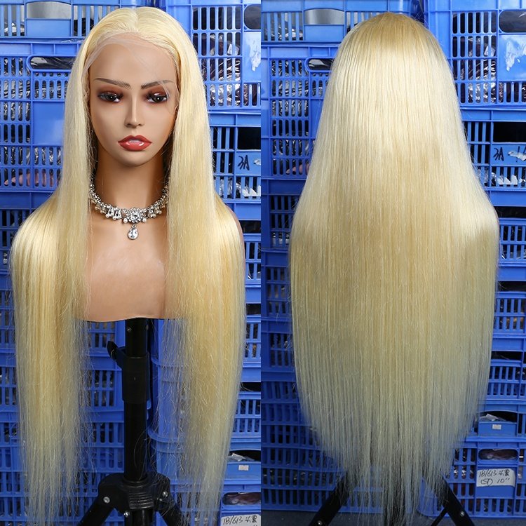 Wholesale Cheap Human Hair Wigs For Black Women Transparent Glueless Full HD Lace Frontal Bone Straight 613 Human Hair Wig