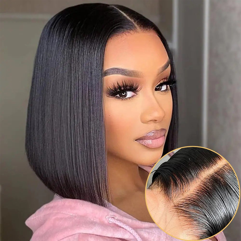 Cheap Straight Short Bob Transparent Lace Human Hair Wigs,Mink Brazilian Lace Frontal Glueless Bob Wigs For Black Women