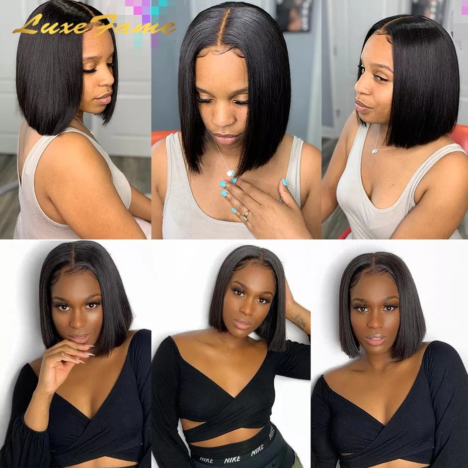 Cheap Straight Short Bob Transparent Lace Human Hair Wigs,Mink Brazilian Lace Frontal Glueless Bob Wigs For Black Women