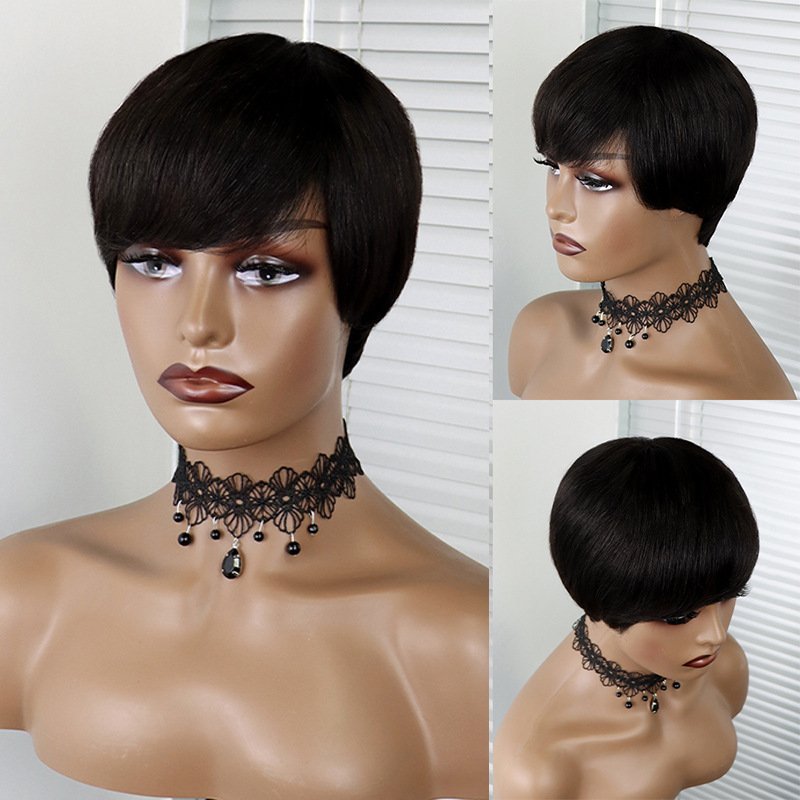 Short Bob Straight Human Wigs With Bangs Brazilian Virgin Hair Pixie Cut Wig Natural Cheap Human Hair Wigs For Black Women