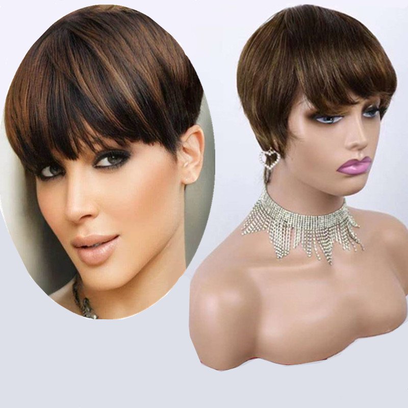Short Bob Straight Human Wigs With Bangs Brazilian Virgin Hair Pixie Cut Wig Natural Cheap Human Hair Wigs For Black Women