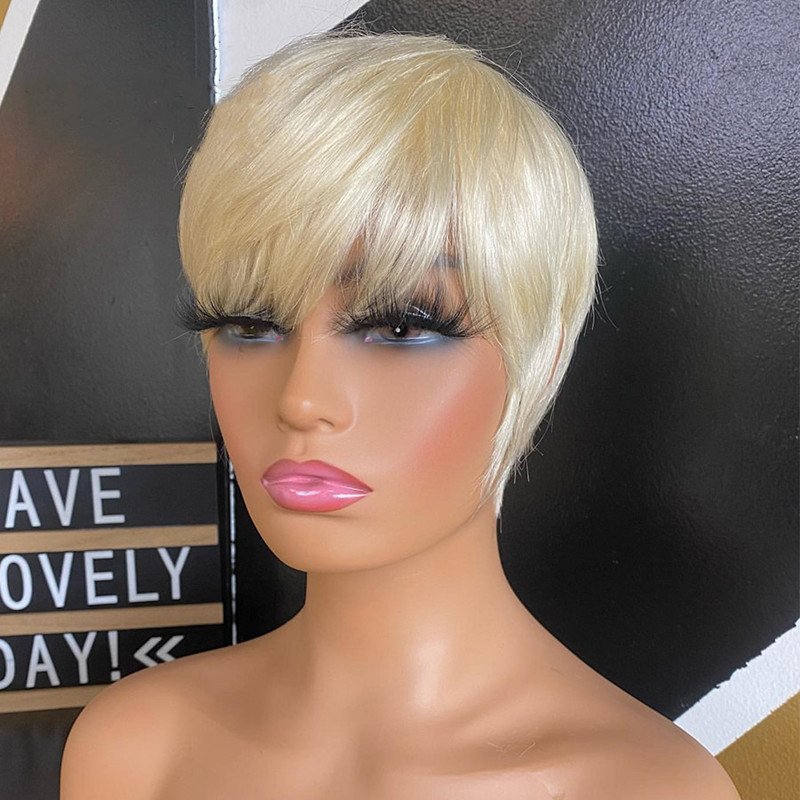 Short Bob Straight Human Wigs With Bangs Brazilian Virgin Hair Pixie Cut Wig Natural Cheap Human Hair Wigs For Black Women