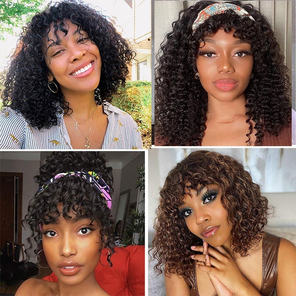 Cheap Free Samples Ready To Ship Peruvian Natural Hair Short Kinky Curly Human Hair Bob Wigs With Bangs For Black Women