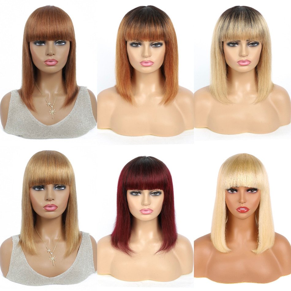 Cheap Free Samples Ready To Ship Peruvian Natural Hair Short Kinky Curly Human Hair Bob Wigs With Bangs For Black Women