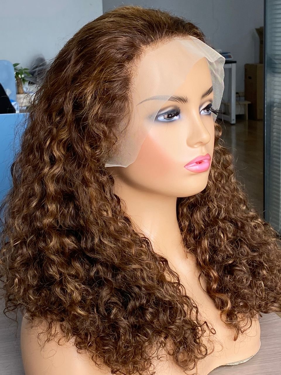 20 Inch Highlight Piano Brown Natural Color 13X4 Full Front Super Double Drawn Spring Bouncy Curly Human Hair Wigs For Black Wom