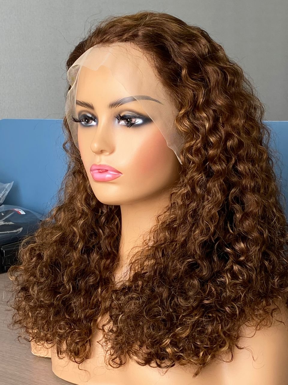 20 Inch Highlight Piano Brown Natural Color 13X4 Full Front Super Double Drawn Spring Bouncy Curly Human Hair Wigs For Black Wom