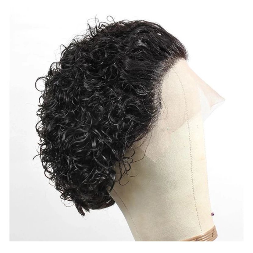 Short Curly Human Hair Wigs 13X1 Lace Front Wig Human Hair 1B/27, 1B/30, 1B/99J, Black Cheap Pixie Cut Wigs