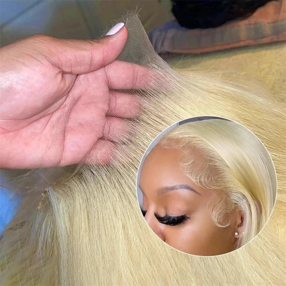 613 Lace Front Human Hair Wig HD Straight Honey Blonde 13x6 Lace Front Glueless Wigs Woman Cosplay