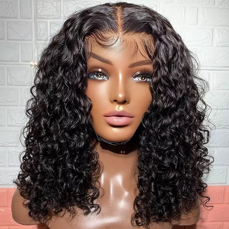 Human Hair 13*4 transparent Lace Wigs Curly Bob Wig Style Pre-Plucked Frontal Lace Wig for Black Hot Selling 100 Brazilian Women