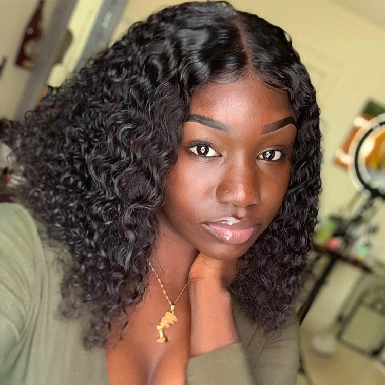 Human Hair 13*4 transparent Lace Wigs Curly Bob Wig Style Pre-Plucked Frontal Lace Wig for Black Hot Selling 100 Brazilian Women