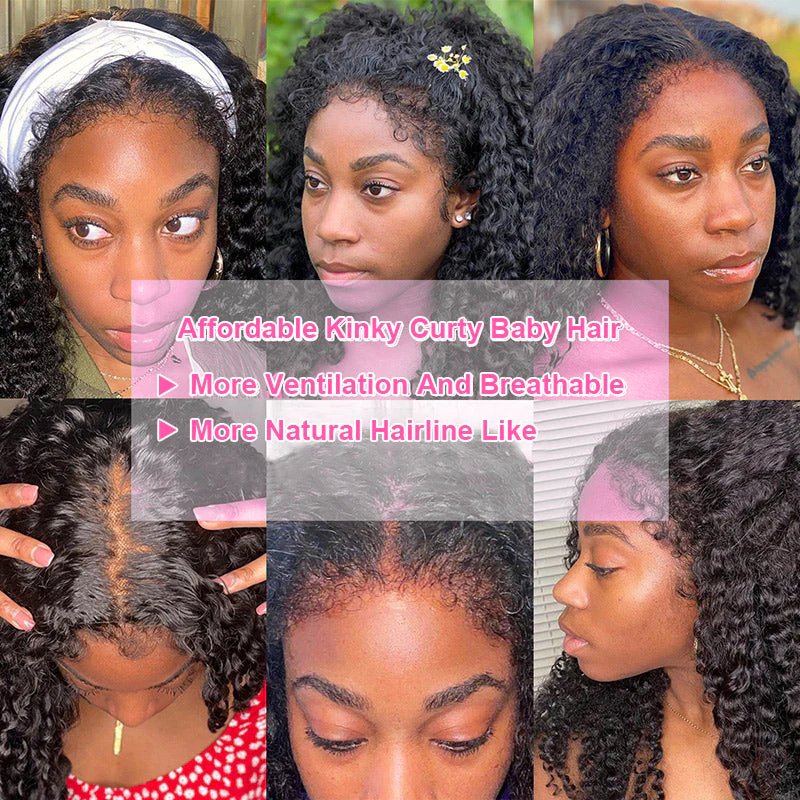 ISEE Type 4B 4C Textured Natural Kinky Hairline Wig 13X4 Transparent Lace Front Kinky Curly Human Hair Wigs With Curly Baby Hair