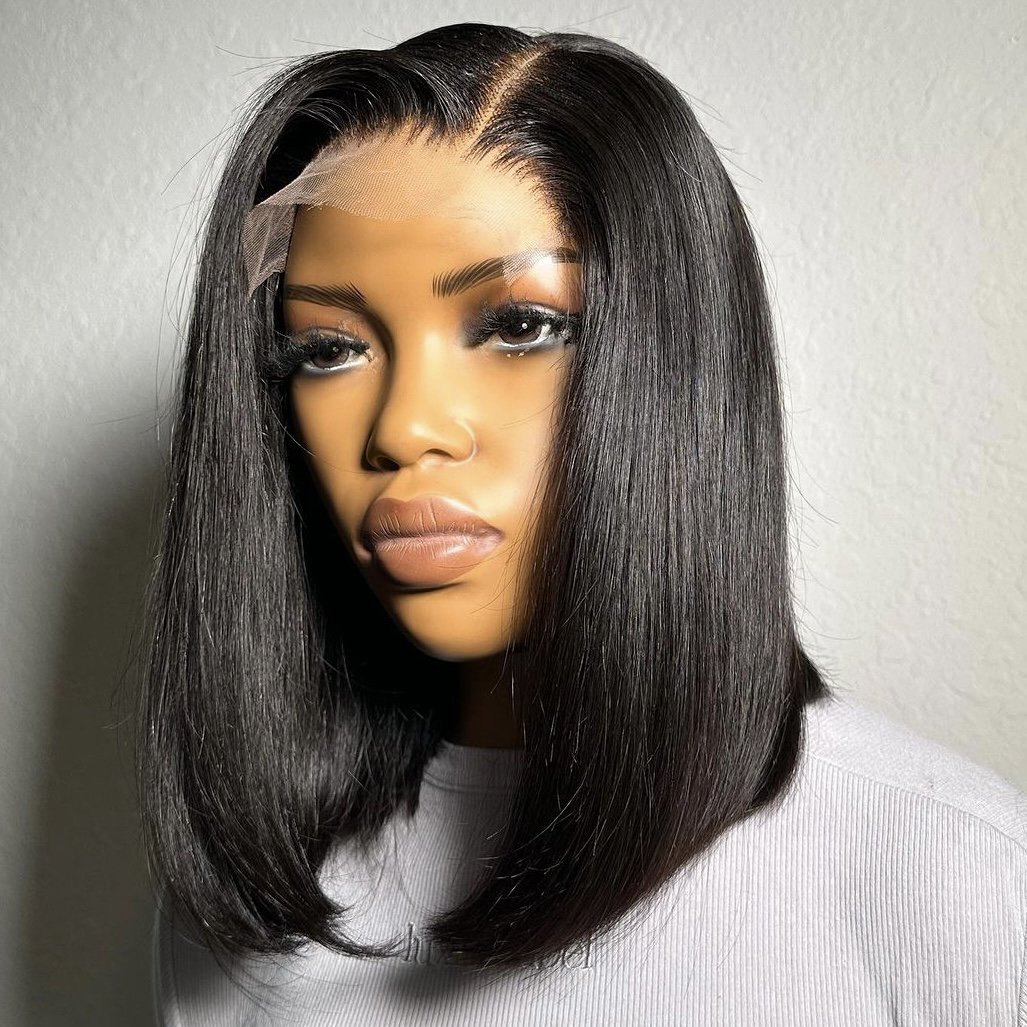 Short Bob Double Drawn Human Hair Wigs,150% 180% Density Natural Virgin Human Hair Wigs,13x4 13x6 HD Human Hair Lace Front Wig