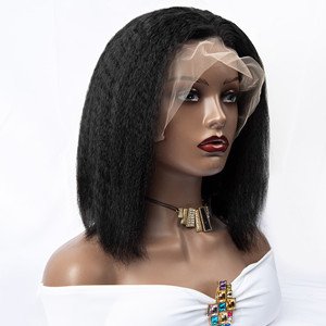 Unprocessed Kinky Straight Human Hair Wig Yaki Style 150% 180% 13*4 13*6 HD Lace Frontal Wig Full And Thick