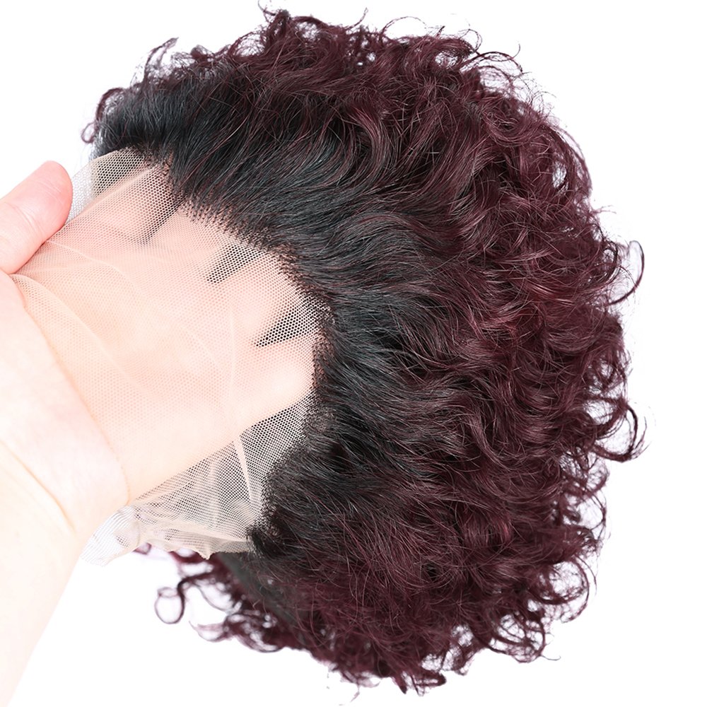 YL fast Shipping Black Pixie Cut Wigs Short Ombre Bob Curly Lace Frontal Human Hair Wig Transparent Front Lace Wig For Women