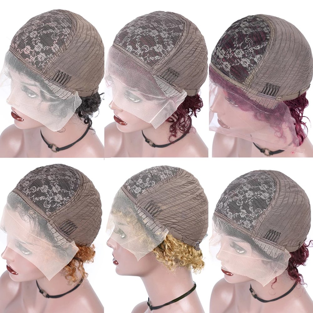 YL fast Shipping Black Pixie Cut Wigs Short Ombre Bob Curly Lace Frontal Human Hair Wig Transparent Front Lace Wig For Women