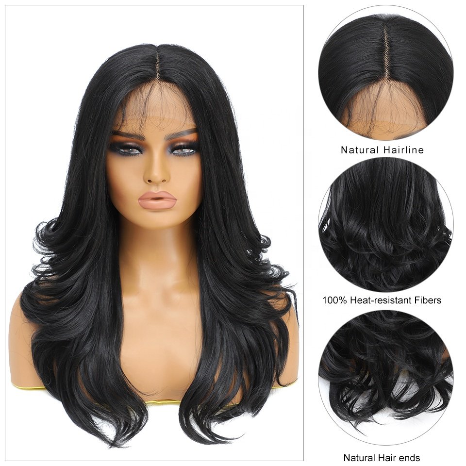 Wholesale 22 Inch Heat Resistant Loose Wave Natural Synthetic Lace Front Wigs With Baby Hair Pre Plucked Body Wave Wig For Women