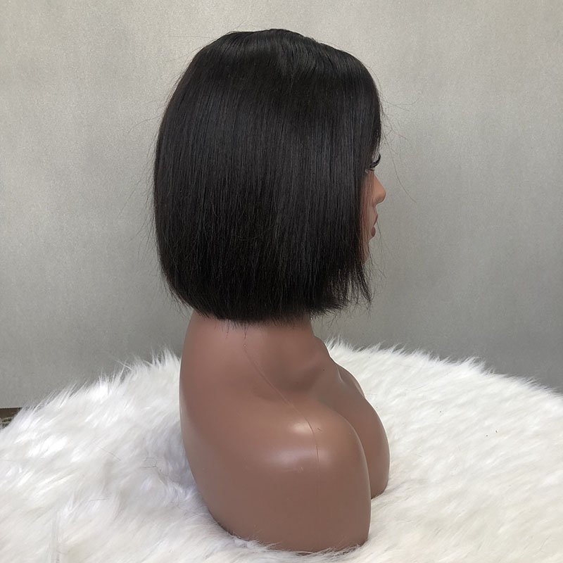 Popular Color Funmi Double Drawn Natural Color Silky Straight Lace Kim K closure Human Hair Wig Malaysian Virgin Hair