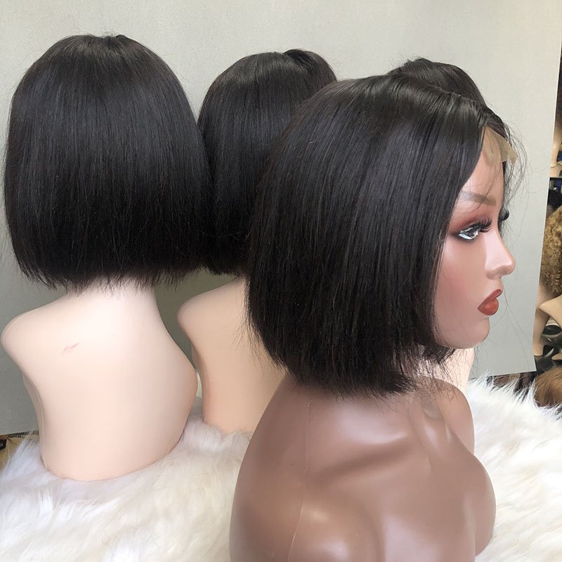 Popular Color Funmi Double Drawn Natural Color Silky Straight Lace Kim K closure Human Hair Wig Malaysian Virgin Hair