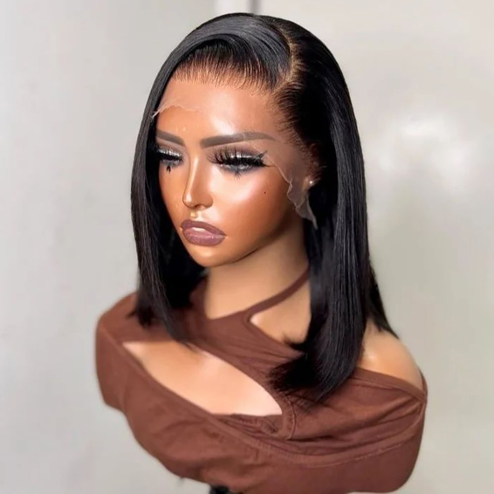 Straight Human Hair Wigs 10 Inch Silk Straight Bob Wig 100% Human Hair Lace Front Closure Wigs