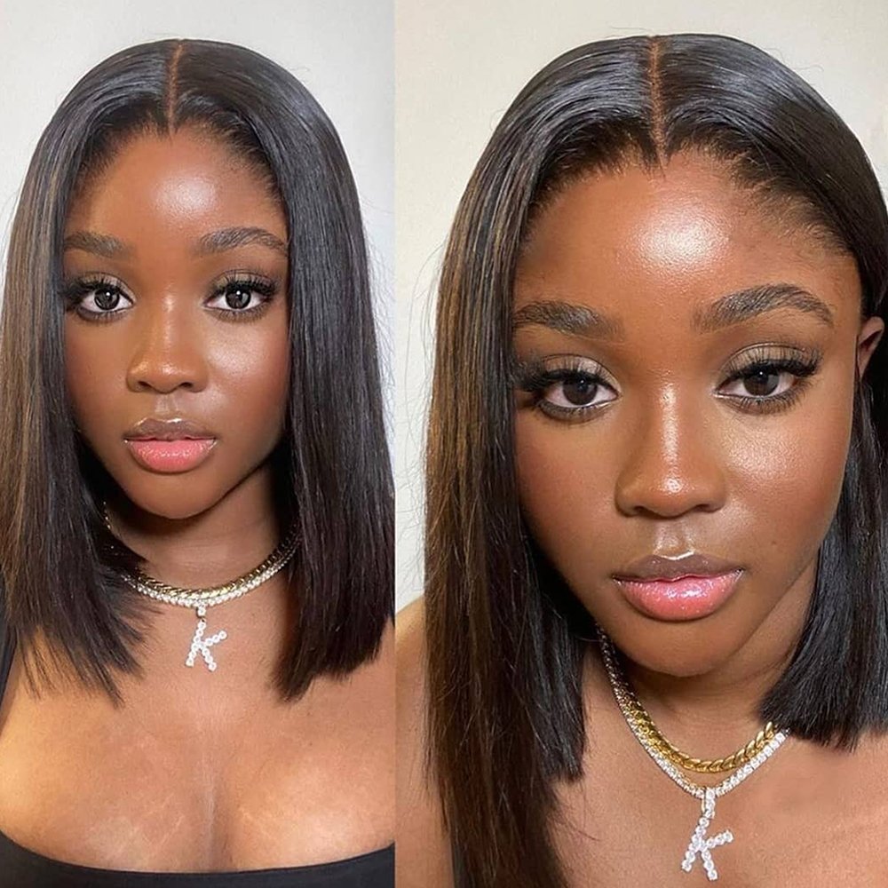 Straight Human Hair Wigs 10 Inch Silk Straight Bob Wig 100% Human Hair Lace Front Closure Wigs
