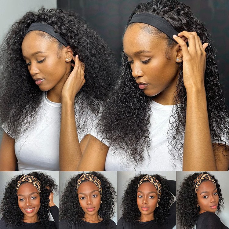 Wholesale Cheap Head band Wig Loose Deep Curly Wave Human Hair Wigs Headband Wigs Hair for Black Women