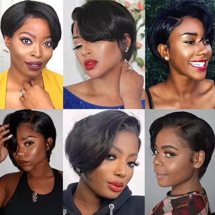 Wholesale Indian Virgin Hair Cuticle Aligned 13x4 Full Lace Front Short Pixie Cut 100% Human Hair Wigs for Black Women