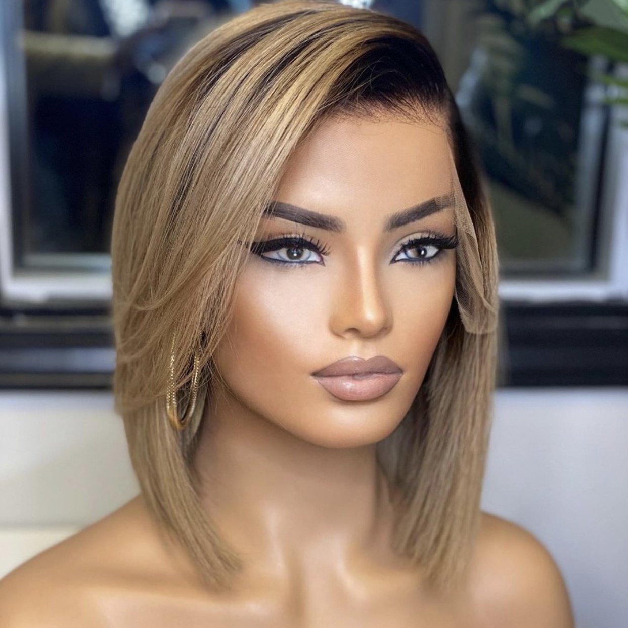 Unprocessed 2Tone Color Wigs For Black Women Pixie Cut Lace Front Short Bob Wig Human Hair Wigs With Preplucked For Black Women