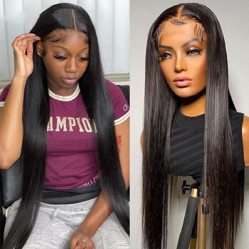 Brazilian Raw Virgin Bone Straight Human Hair Wigs With Baby Hair 200% HD 13x4 Lace Frontal Wigs Black Women 5x5 Closure Wig