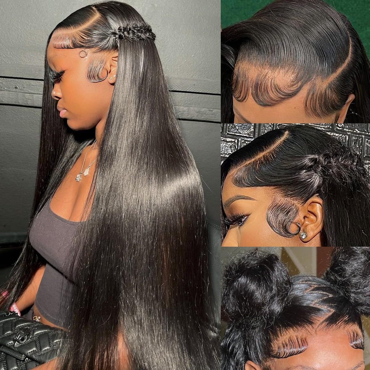 Lace Front Human Hair Wig Bone Straight Natural Black Color Frontal Wig Brazilian Human Hair Wigs For Women