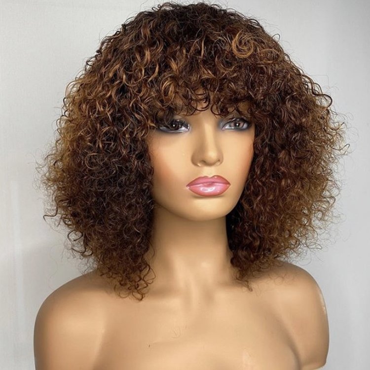Cheap bob curly human hair wigs with bang virgin mink brazilian wavy curly human hair sewing machine made wigs vendors