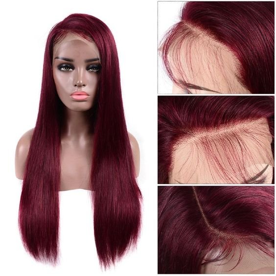 40inch Red 99j Colored Burgundy Straight Lace Front Human Hair Wigs Brazilian Middle Part Remy Lace Frontal Wigs For Women