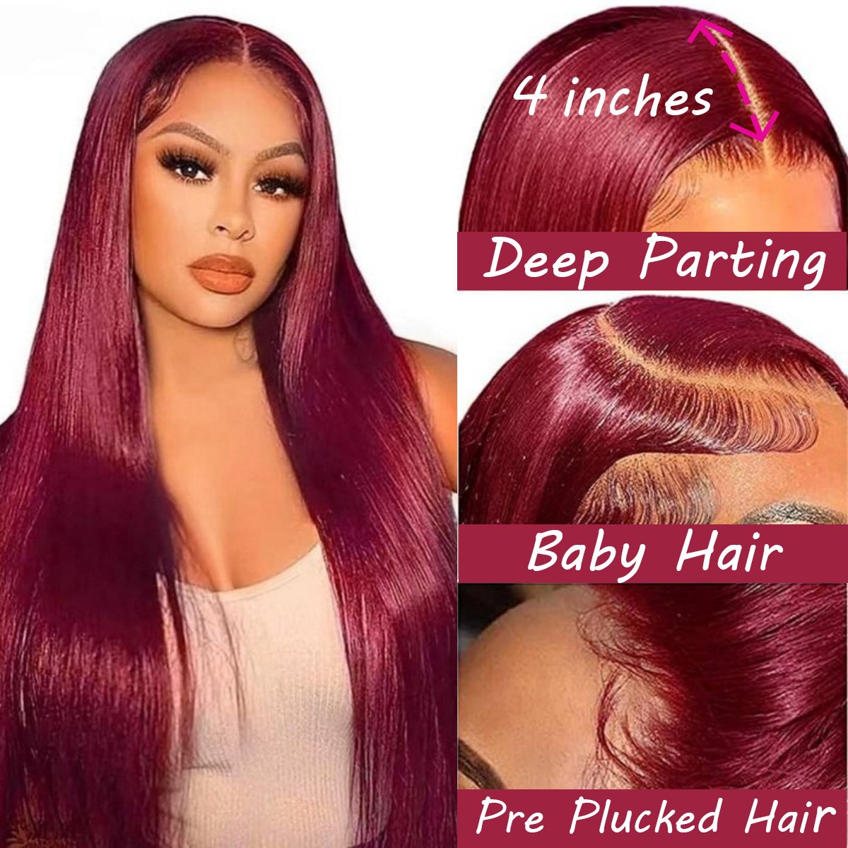99J 13x4 Pre-plucked Burgundy Straight Transparent Lace Front Human Hair Wigs Brazilian Lace Frontal Wig For black Women