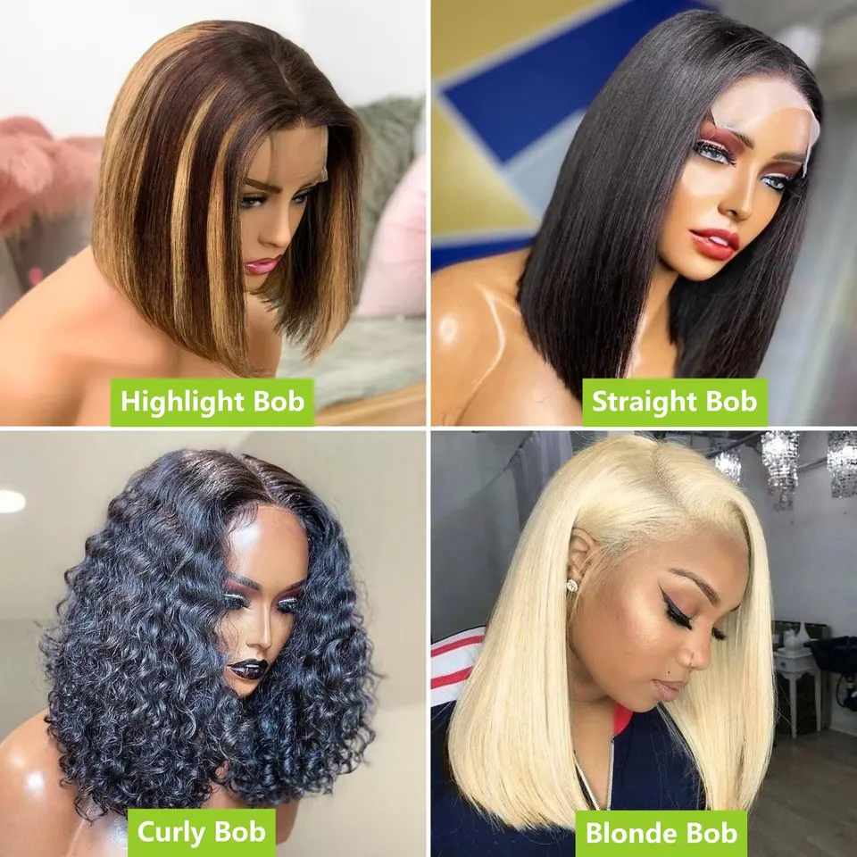Hot Selling Factory Cheap Short Curly Human Hair Wigs 13x4 Lace Front Color Bob Wig With Preplucked Hairline For Womens