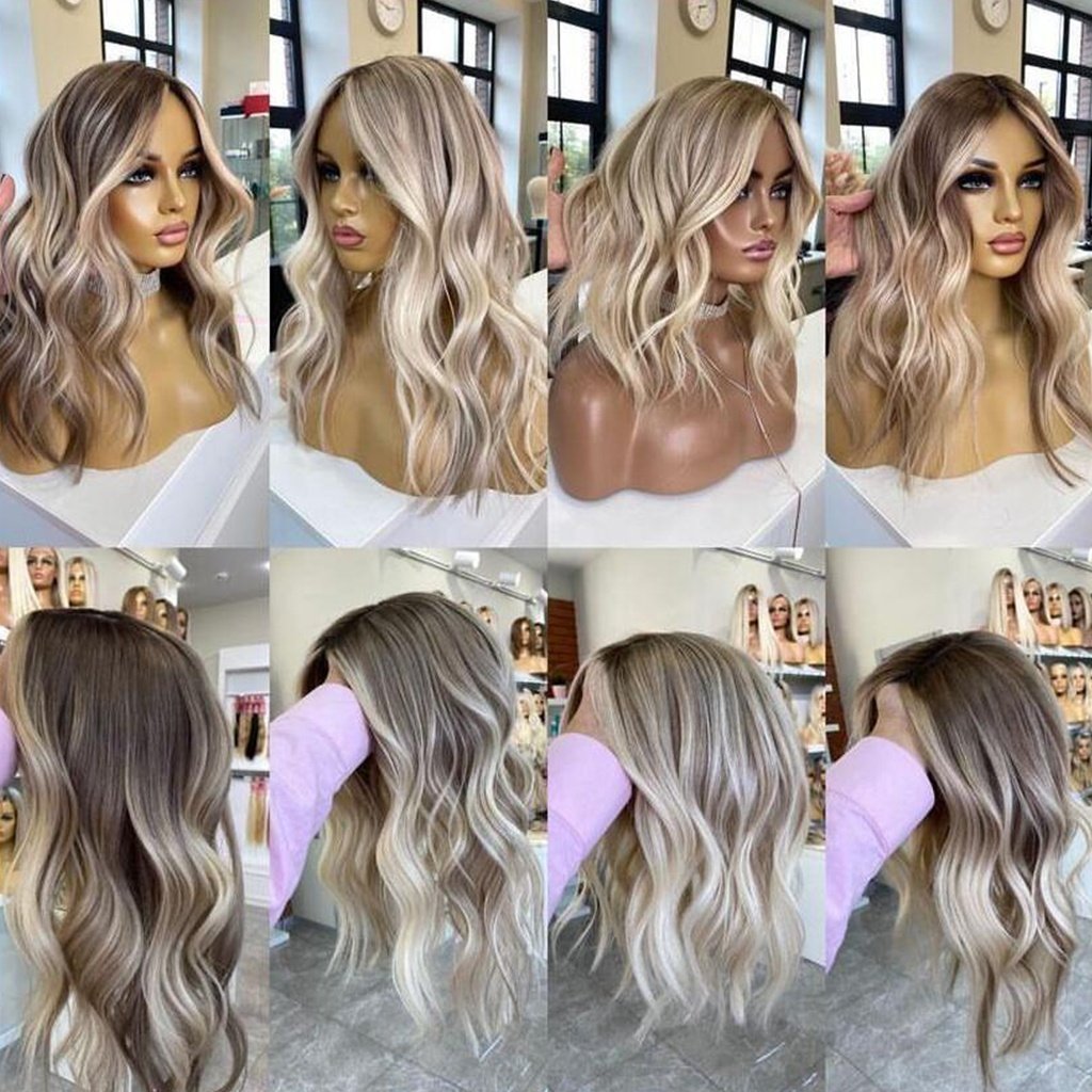 European Human hair Wig Highlights Blonde Platinum Color Transparent Lace Wigs Full Lace Wig For White Women