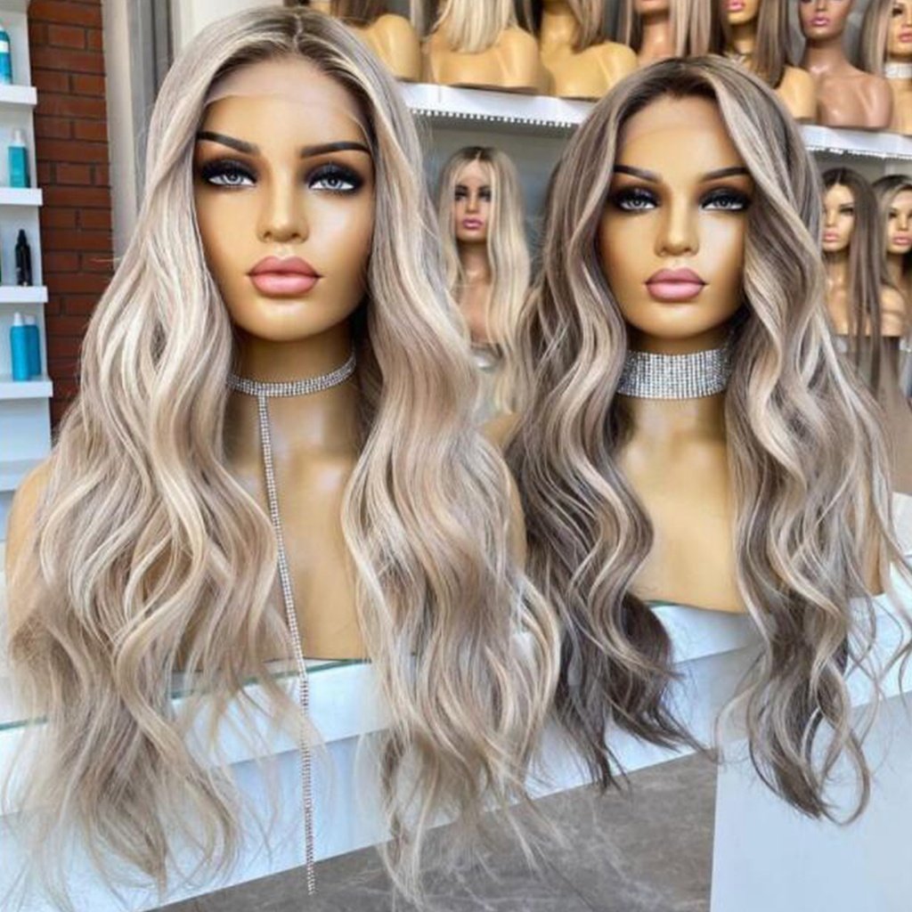 European Human hair Wig Highlights Blonde Platinum Color Transparent Lace Wigs Full Lace Wig For White Women