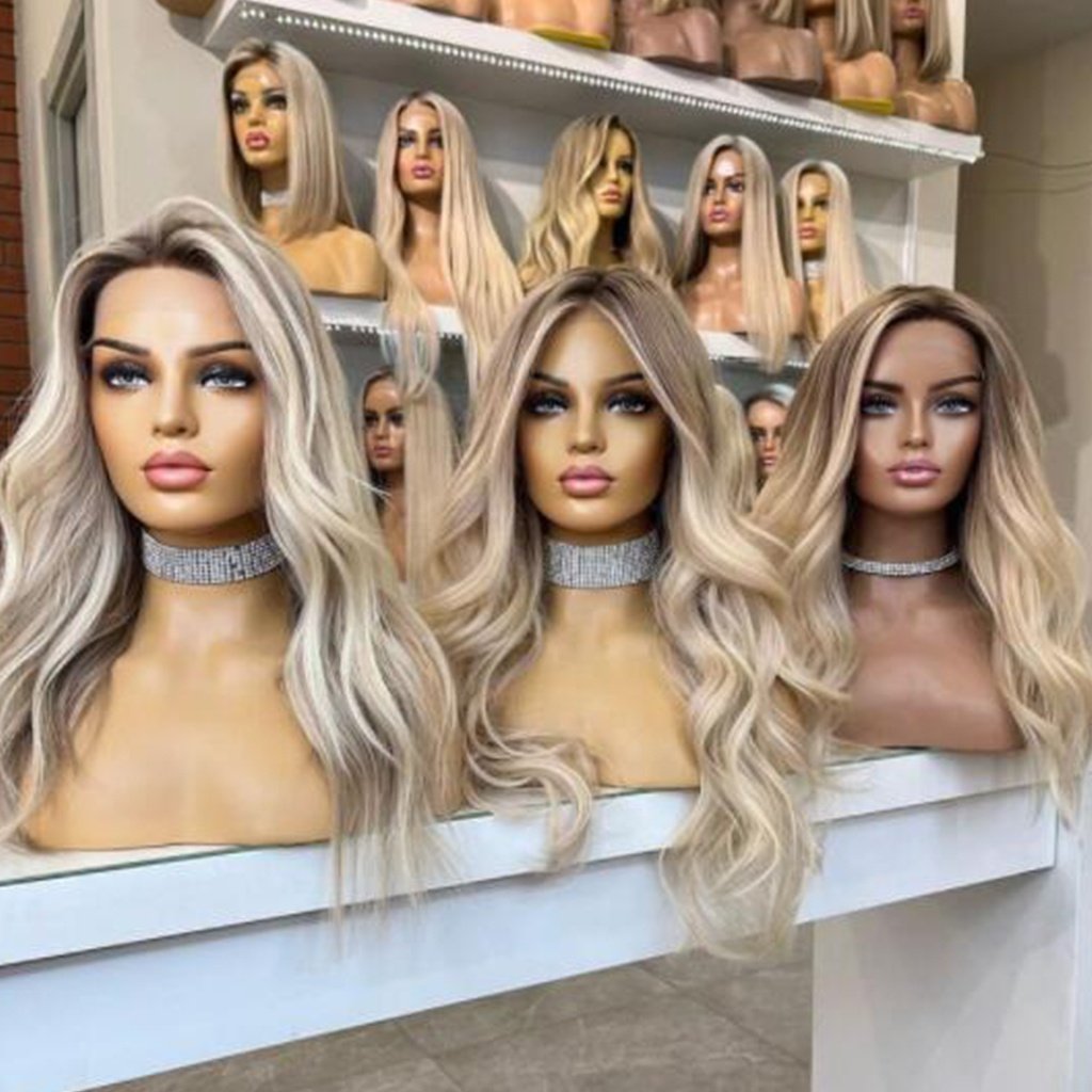 European Human hair Wig Highlights Blonde Platinum Color Transparent Lace Wigs Full Lace Wig For White Women