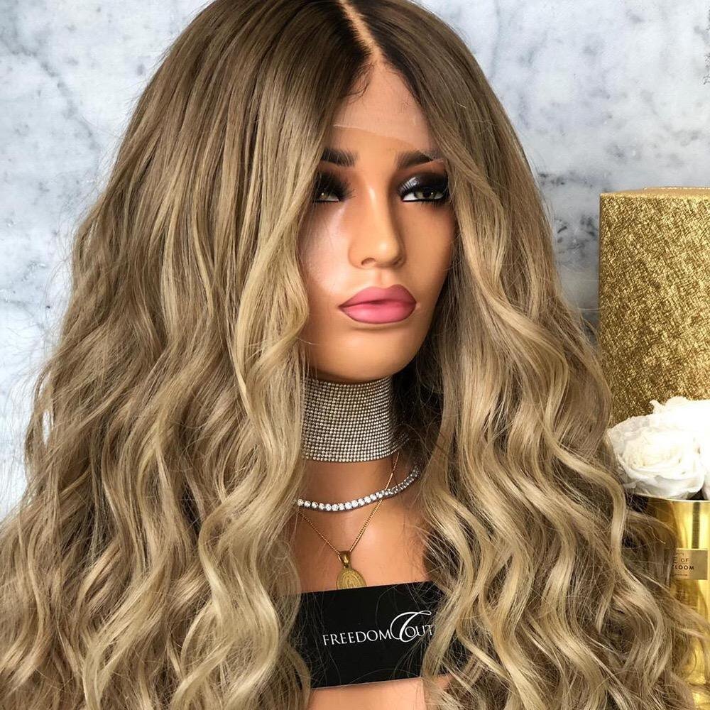Long Piano Blonde Women Wigs Kinky Curly Middle Part Natural Hair Wigs