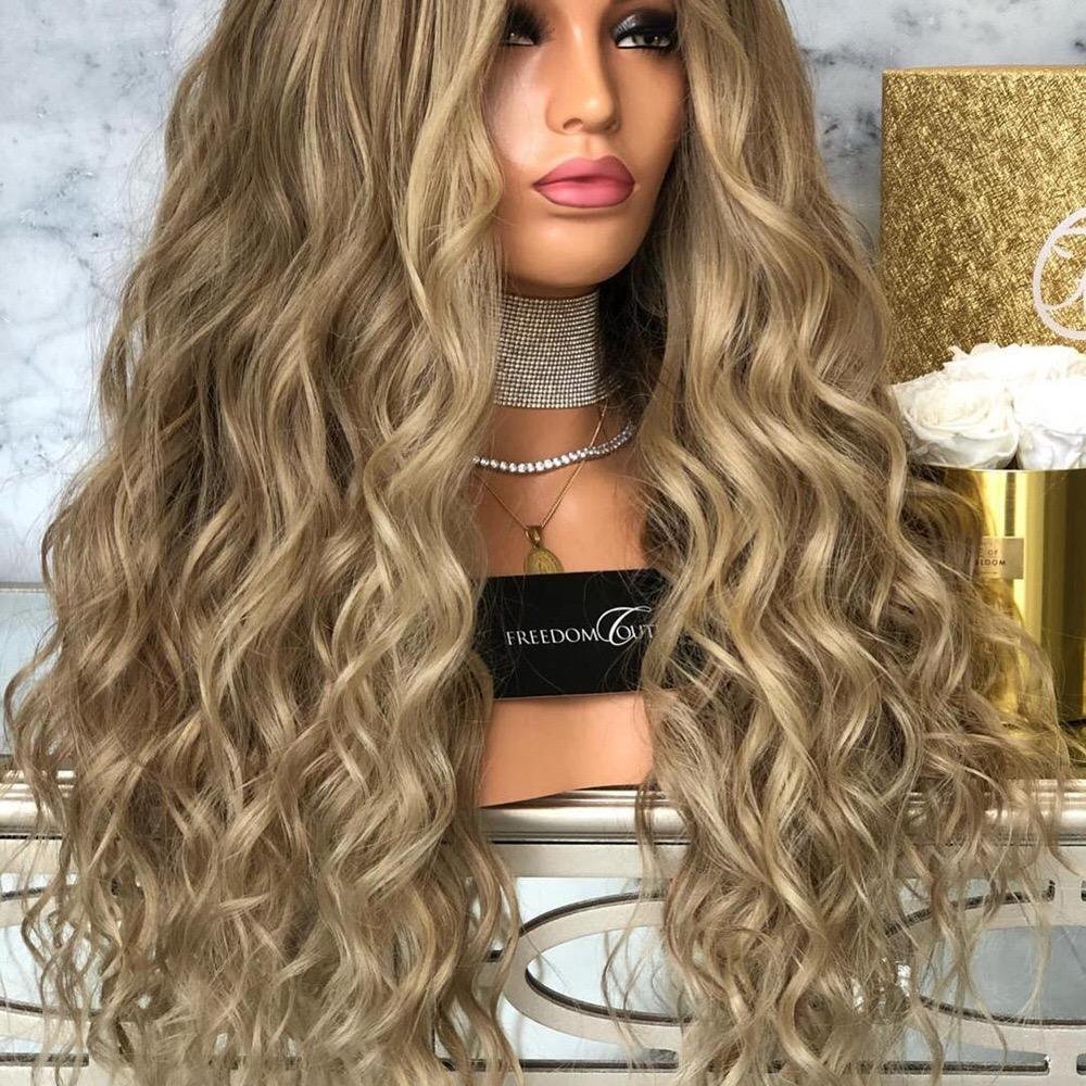 Long Piano Blonde Women Wigs Kinky Curly Middle Part Natural Hair Wigs