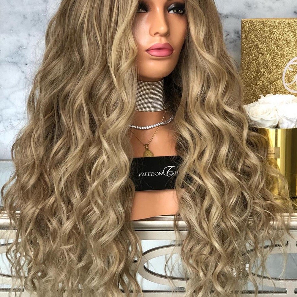 Long Piano Blonde Women Wigs Kinky Curly Middle Part Natural Hair Wigs