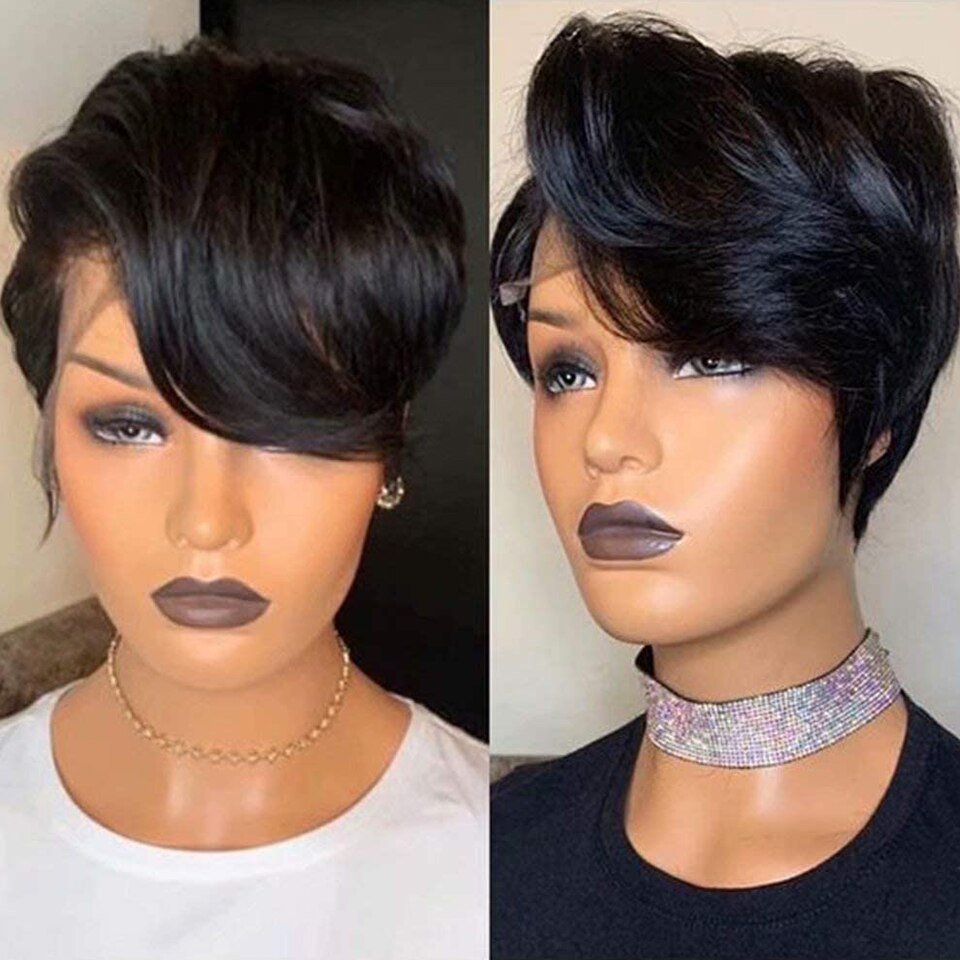 Pixie Cut Wig Transparent Lace Human Hair Wig For Women,Straight Short Bob Wig T Part Lace Wig,Prepluck Brazilian Human Hair Wig