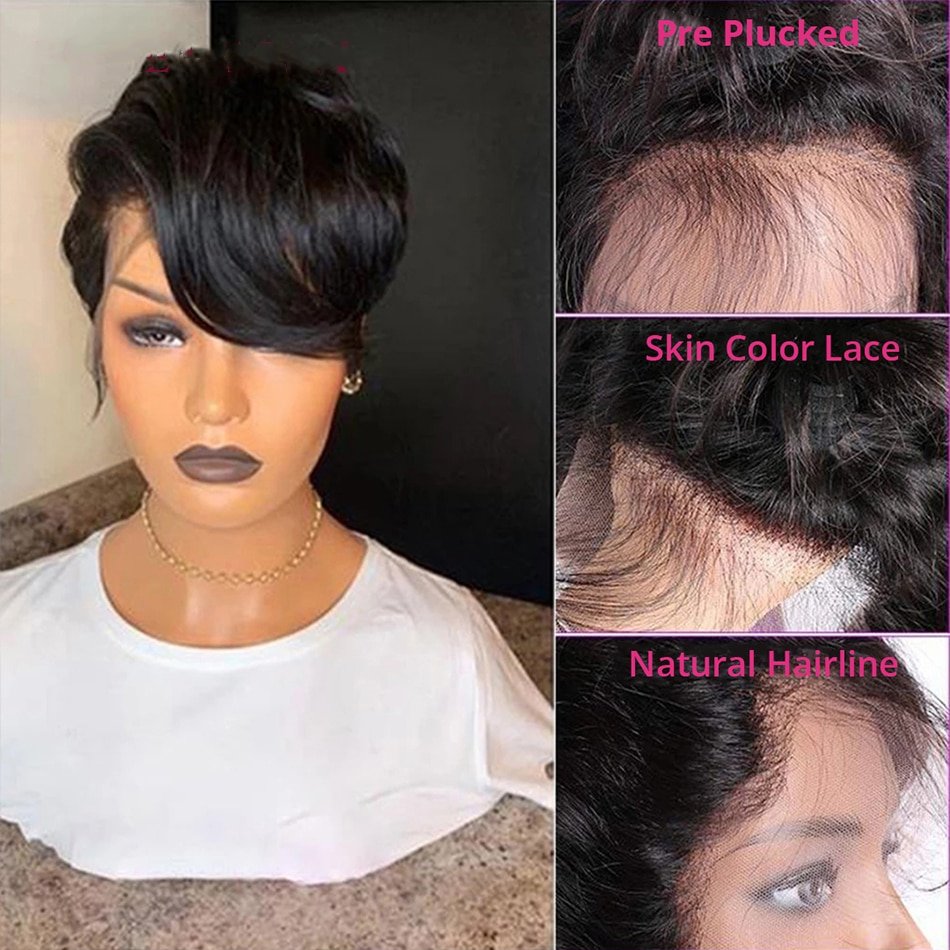 Pixie Cut Wig Transparent Lace Human Hair Wig For Women,Straight Short Bob Wig T Part Lace Wig,Prepluck Brazilian Human Hair Wig