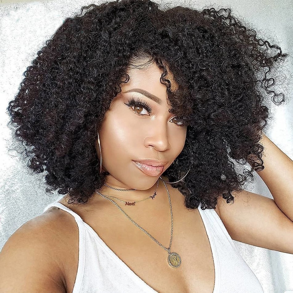 Wigs Cambodian Hair Curly Wave Unprocessed Human Hair Cuticle Aligned Lace Front Wig With Hair Bang